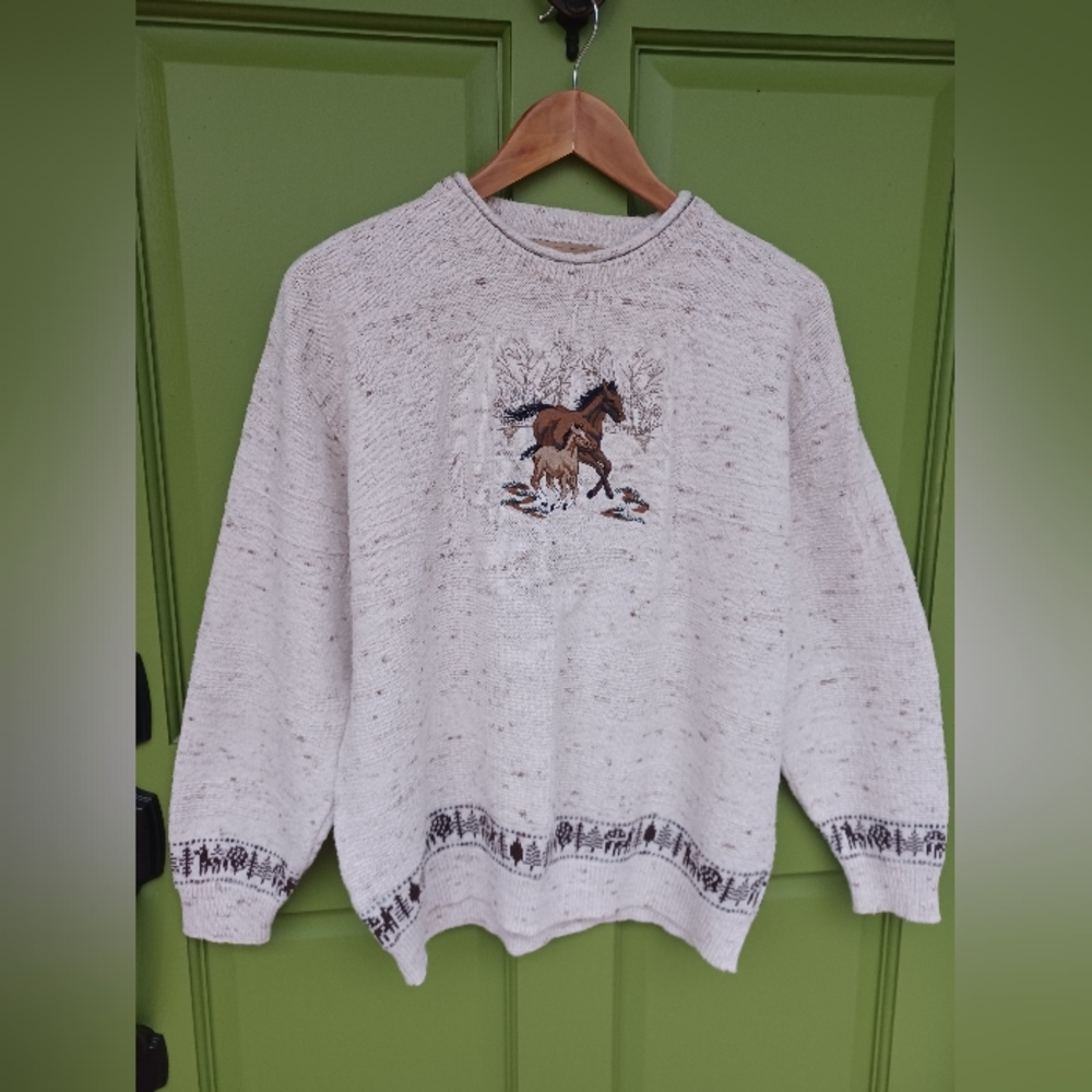 Shenandoah Classic Embroidered Western, Ranch, Horse Sweater sixe L